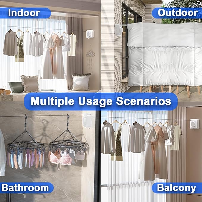 Retractable Clothesline Indoor Outdoor 16.2Ft Non-Sag(1, White) | Stainless Steel Heavy Duty Design Laundry Wash Line with Wall Mounted, Space-Saving Drying Rack for Bathroom, Balcony