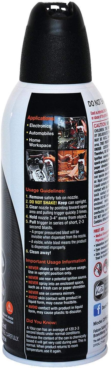 Falcon Compressed Gas (152a) Disposable Cleaning Duster 3 Count, 10 oz. Can (DPSXL3)