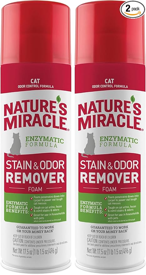 Nature's Miracle Stain & Odor Remover Foaming Aerosol For Cats, 17.5 Oz (Pack of 2)