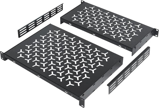 1U Rack Shelves (2-Pack), 1 PCS 8" Deep Cantilever & 1 PCS 12" Deep Cantilever, with Optional Joints to Combine as One Full Size Server Rack Shelf
