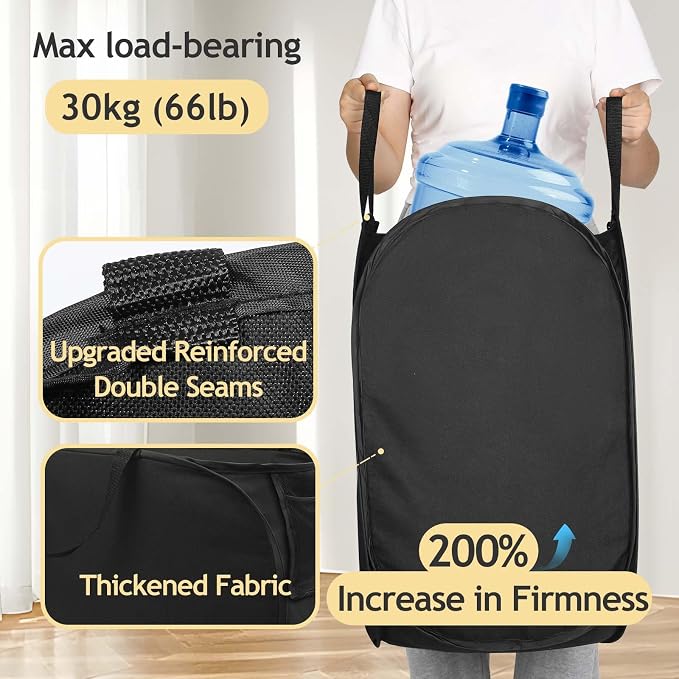 Upgraded Pop-up Laundry Hamper 2 Pack, 70L(18.5 Gal) Laundry Basket with Thickened 600D Oxford Fabric,2.4X Denser Mesh Side Pocket, 0.2mm Added Thickness Steel Frame, Easy to Open and Fold for Storage