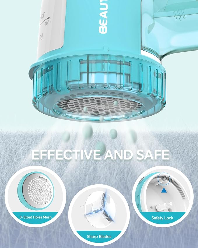 BEAUTURAL Fabric Shaver and Lint Remover, Portable Sweater Defuzzer | Battery Operated, 2 Speeds, 2 Replaceable Stainless Steel Blades, Remove Clothes Fuzz, Lint Balls, Pills, Bobbles