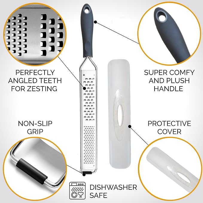 2-in-1 DESIGNED BY CHEFS Lemon Parmesan Cheese Zester and Food Shredder - Essential Grater Kitchen Tool Perfect Spiralizer for Citrus, Garlic, Vegetables, Fruits and More