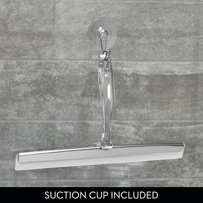 iDesign Bathroom Shower Squeegee, Set of 2, Clear/Stainless Steel | Wall Hook Included