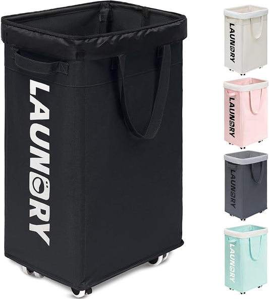 Goodpick 75L Dirty Clothes Hamper with Removable Wash Bag, Rolling Hamper | Black Laundry Hamper with Wheels, Large Laundry Basket with Handles for Dorm Laundry Room, Rolling Laundry Basket