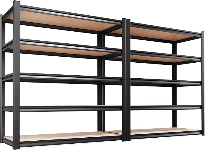 2 Pack Garage Shelving Heavy Duty Storage Shelves, Metal Adjustable Shelving Unit, Utility Garage Organizer Shelf for Basement, Pantry, Kitchen, Warehouse, 71.2" Hx45.6 Wx17.7 D, Black