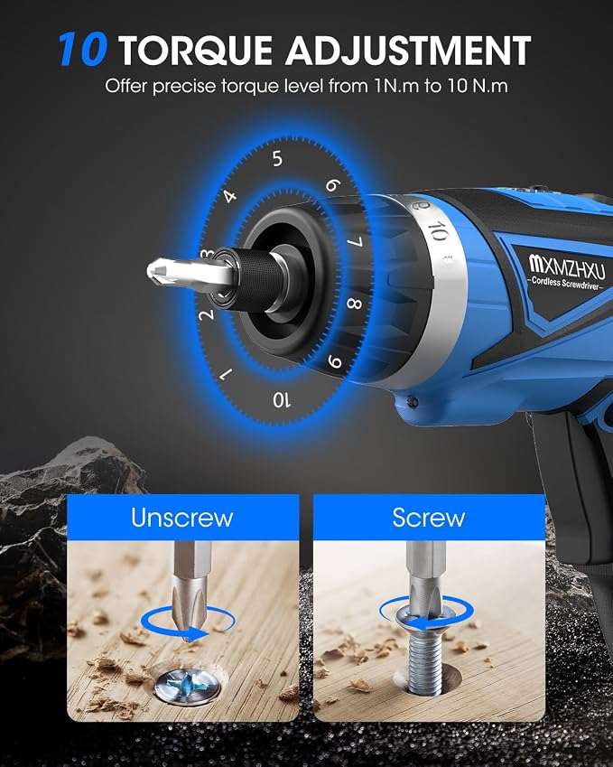 8V Cordless Screwdriver,10+1 Precision Torque Electric Screwdriver | Upgraded Max 10N·m 2000mAh Rechargeable Screw Gun with 50-Piece Kit,180° Pivoting Handle,LED Light,Gift for DIY & Home