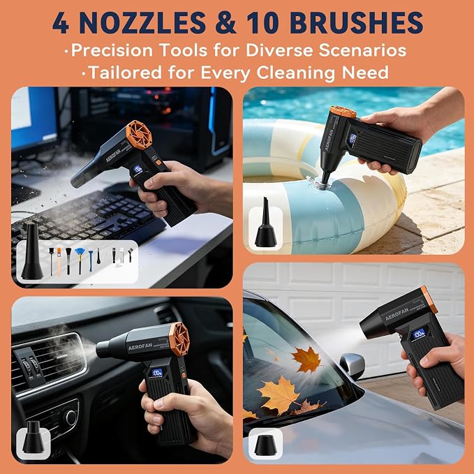 Electric Air Duster - 130000RPM Rechargeable Cordless Compressed Air Duster | 4-Gear Adjustable Mini Turbo Blower, Brushless Motor, PC Dust Cleaner with LED, Portable, For Computer Keyboard Car Outdoor