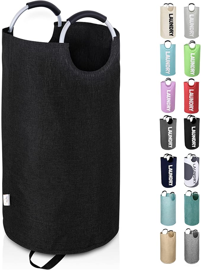 Large Laundry Basket, Laundry Hamper Bag with Handles, 95L Heather Black | Freestanding Tall Dirty Clothes Hamper, Collapsible and Portable Laundry Bin for Dorm and Bedroom, Thick Double layer Fabric