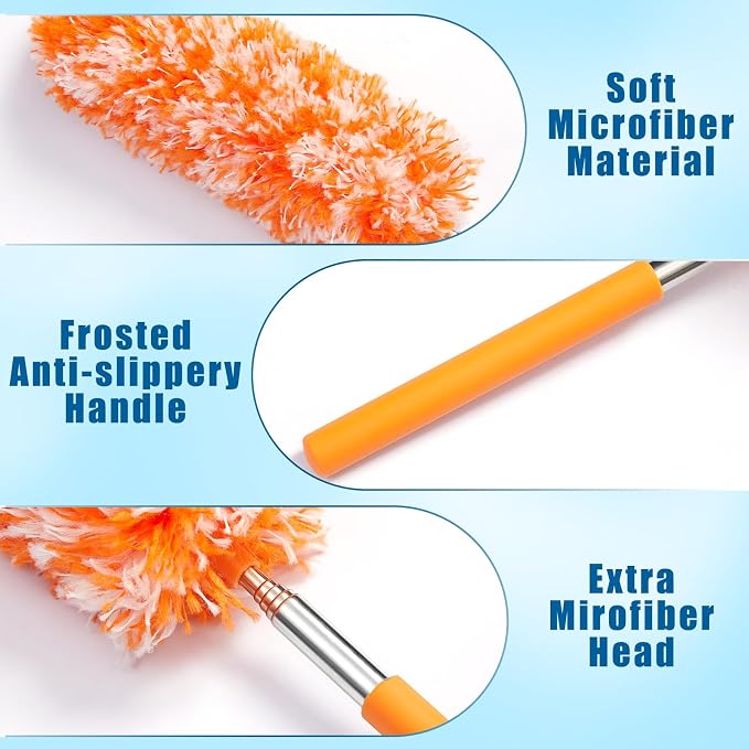 Tanlade 36 Pcs Microfiber Feather Duster for Cleaning, Extendable 13-31 Inch Ceiling Fan Duster with Bendable Head, Washable Tools for Ceiling Fans, Furniture, Car, Cobwebs (Bright Color)