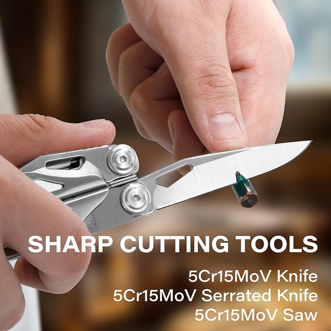 EDC Multitool, 21-in-1 Multi Tool Pliers with Safety Locking | Heavy-duty Stainless Steel, Seat Belt Cutter-Men's Gift Set with Nylon Sheath for DIY, Home, Garden & Outdoors, Satin Finish