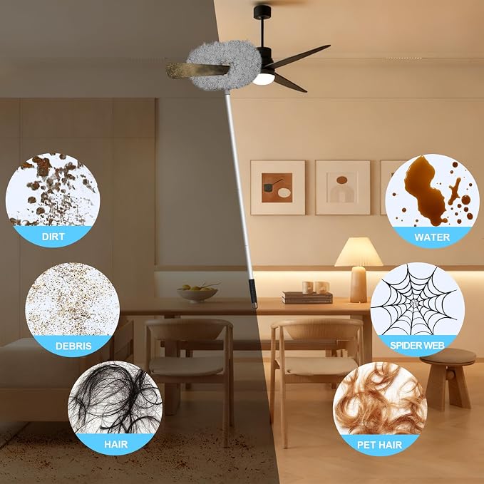 Eunice 13-78 Inches Ceiling Fan Duster with Extension Pole | Extendable Microfiber Cleaning Brush for High Ceiling, Blades, Cobwebs, Adjustable Dusting Tool for Home, Window,Door(Blue)