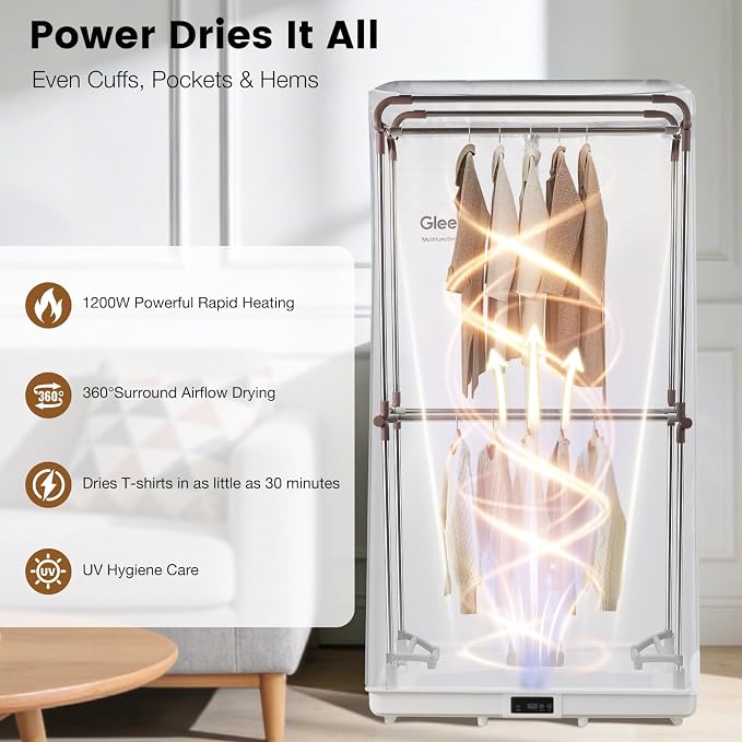 Foldable Clothes Dryer,Easy Install,1200W with Timer | Foldable, Easy Installation, 1200W Fast Drying, Quiet, Adjustable Timer,Large Capacity