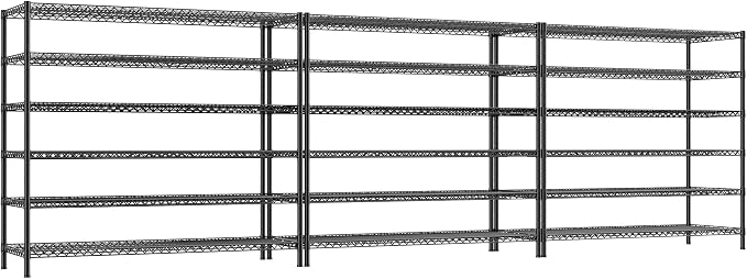 REIBII Storage Shelves, 3840LBS Heavy Duty&Adjustable Height for Basement | 55.5" W Shelf Space Saving, 6 Tier Freestanding, Powder Coated, Anti-Tipping Device, Moisture Resistant, 3-Set for Garage