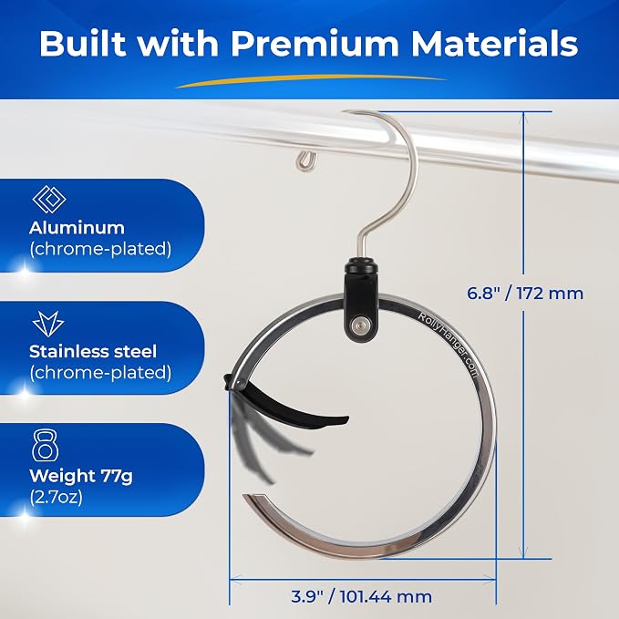 Rolly Hanger® Premium Closet Organizer, Rotating Aluminum Ring Hanger with 360° Swivel Hook, Space Saving Accessory Holder for Belts, Ties, Hats, Scarves, Purses & Handbags | Closet Organizer (3 Pack)