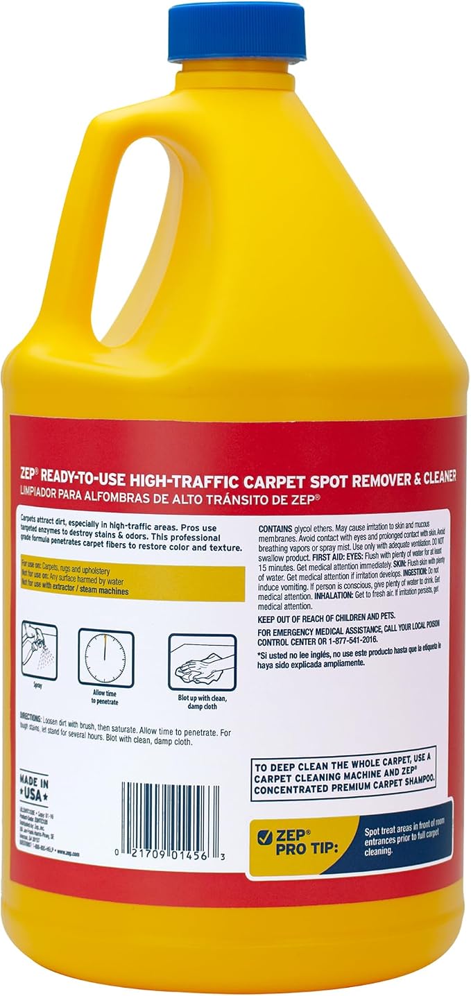 Zep High Traffic Carpet Cleaner - 1 Gallon - Penetrating Formula Removes Deep Stains. Make High-Traffic Areas Look New Again (Pack of 4)
