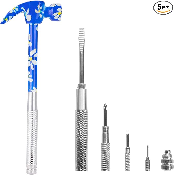 GreatNeck 5-in-1 Hammer, Built in Multitool Screwdriver, Chrome Plated | Includes Four Screwdrivers and One Hammer, Rust Resistant, Great for Household Projects, Lightweight and Easy to Use