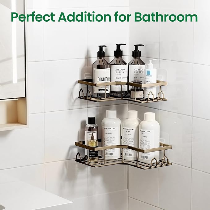 Adhesive Shower Caddy, 6 Pack Corner Bath Organizer, Rustproof Stainless Steel Shower Shelves with Large Capacity, No Drilling Shelves for Bathroom Storage, Home, Kitchen Decor (Brown).