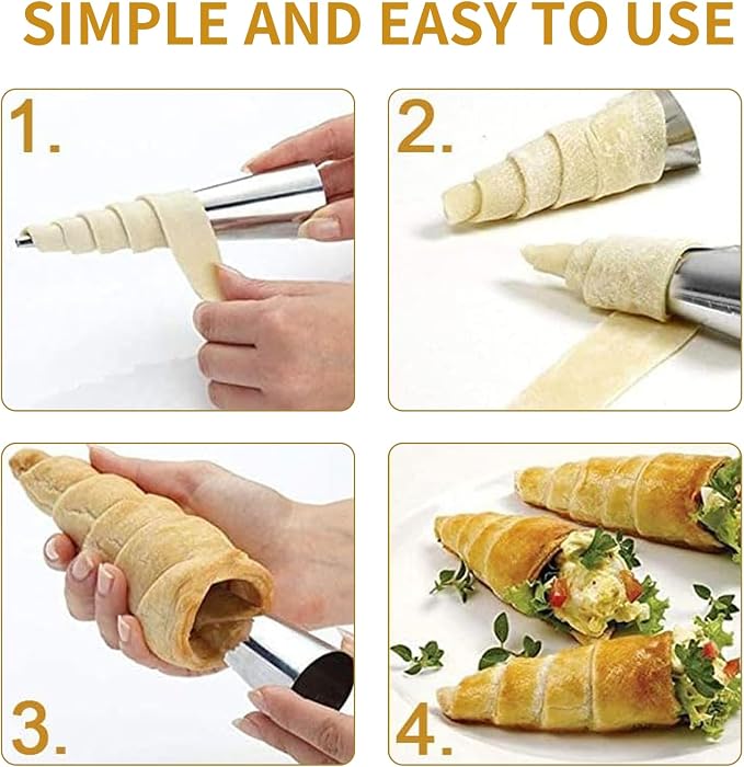 20Pcs Large Conical Cream Horn Molds, Non-stick Cream Horn Molds Stainless Steel, 5 inch Large Size Cannoli Tubes Kit Pack of Baking Cones Pastry Roll Horn Croissant Mold With brush