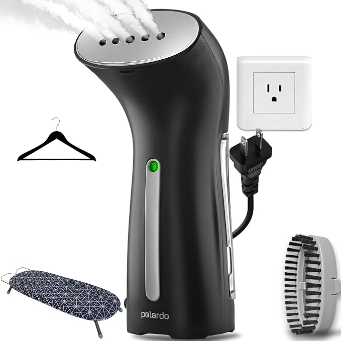 Polardo Travel Garment Steamer - Compact Portable Handheld Clothes Steamer with 360° Anti-Spill Technology, Professional Wrinkle Remover for Travel & Home, Black