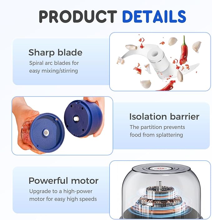 Electric Garlic Chopper, 2026 New Mini Portable Veggie Chopper Garlic Grinder Masher Onion Chopper, Rechargeable Wireless Food Processor for Garlic Onion Ginger Chili Vegetables Meat (Light Green)