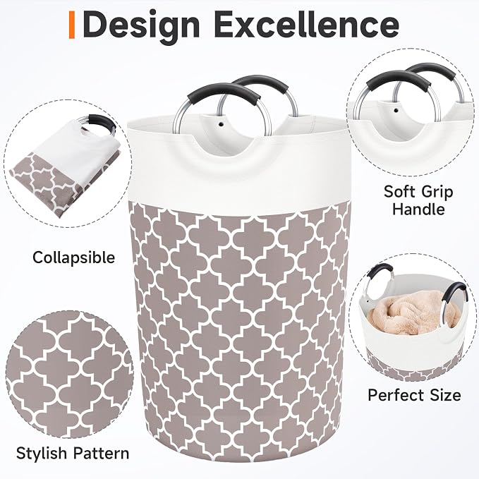 Large Laundry Basket, 115L Tall Collapsible Hamper with Handles, Khaki | Freestanding Laundry Hamper, Waterproof Dirty Clothes Storage Bag for College, Bathroom, Foldable Washing Bin for Travel