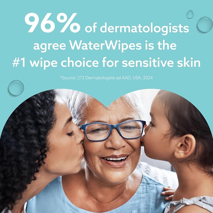 WaterWipes Sensitive+ On The Go Wipes, 3-In-1 Cleans, Cares, Protects, 99.9% Water, Unscented & Hypoallergenic Wet Wipes, 224 Count (8 Packs)