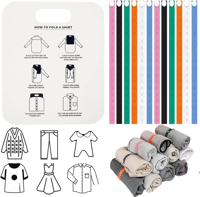 Quick and Easy Clothes Folding Shirt Folding Board Folding Clothes Helper for Easy Storage+Elastic Band with Buttonholes: 30 Pieces, Used to Store Sheets, Clothes, Blankets, Jeans, Sweaters, Towels
