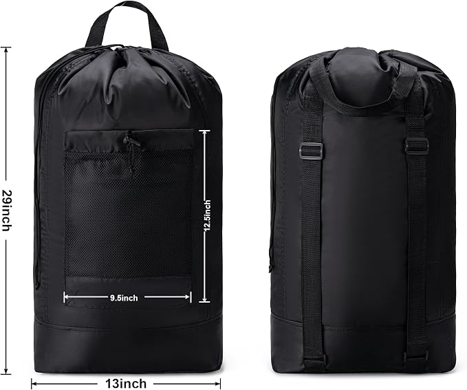 Backpack Laundry Bag,Large Travel Laundry Bags (Black) | with Shoulder Straps and Mesh Pockets,Laundry Backpack with Drawstring Closure for College,Trave,Dorm, Apartment,Laundromat