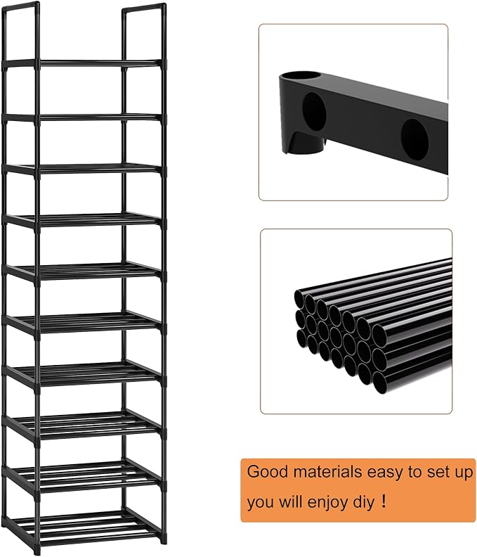 OYREL Shoe Rack - Sturdy Metal Shoes Storage Organizer for Closet, Entryway | Garage, Door Entrance, Space Saving 10-Tier Narrow Shoe Shelf, Stackable Free Standing Shoes Holder