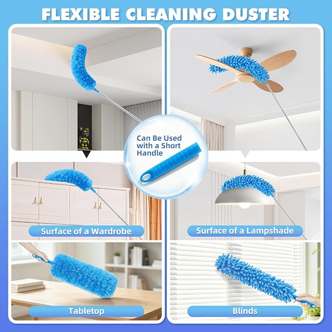 94'' Cobweb Duster with Extension Pole for High Ceiling, Fan | Bendable Microfiber Duster, Spider Web Brush with Telescoping Pole