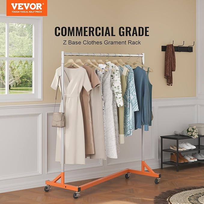 VEVOR Z Rack, Industrial Grade Z Base Garment Rack, Rolling Sturdy Steel Z Base Clothing Rack with Lockable Casters, for Home Clothing Store Display Orange (3 Sets) | for Home Clothing Store Display, 3 Packs, Space-Saving Storage, Quick Assembly, with ...