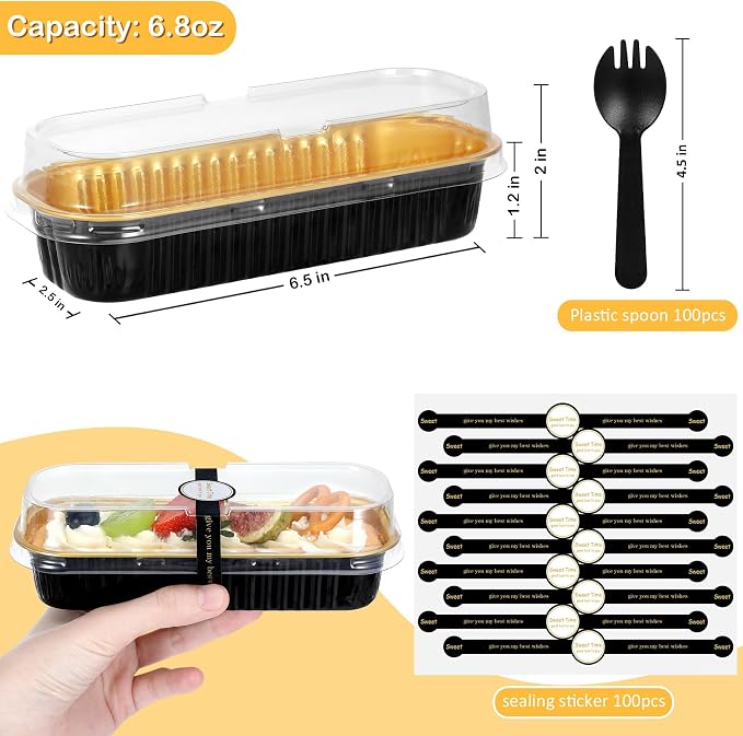 EgticHome Mini Loaf Pans with Lids and Spoons (100 Pack, Mixed color, 6.8oz) Rectangular Aluminum Foil Baking Pans