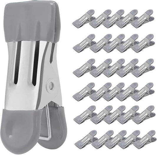 Clothes Pins Heavy Duty, 30 Pack, 2.17 Inch Metal Chip Clips, Gray | Clothespins for Photo Drying Clothesline Laundry Sock, Bag Clips for Food Kitchen Stainless Steel with Rubber