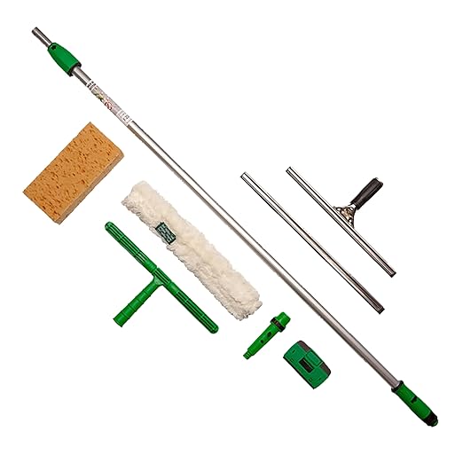 Unger Commercial Window Cleaning Kit (PWK00) – Heavy Duty StripWasher Set with Squeegee, 8'' Telescoping Pole, Sponge - Professional Tools for High-Performance Commercial Window Cleaning