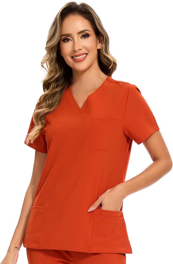 Scrubs Tops for Woman - Soft Stretch, V-Neck Tops | 3 Pockets, Side Split Design, Short Sleeve, Breathable & Lightweight Nursing Shirt, Easy-Care Fabric for All-Day Comfort