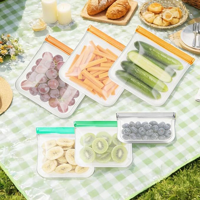 12 Pack Silicone Bags for Food Storage,Reusable Silicone Food Storage Bags,Freezer, Microwave & Dishwasher Safe,Reusable Freezer Food Bags, Leakproof-4 Gallon 4 Snack 4 Sandwich Bags,Grey