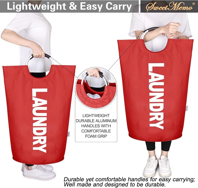 Extra Large Laundry Basket, Big Laundry Hamper Bag with Handles, 130L Red | Freestanding Tall Dirty Clothes Hamper, Collapsible and Portable Laundry Bin for Dorms and Bedrooms, Thick, Sturdy Fabric
