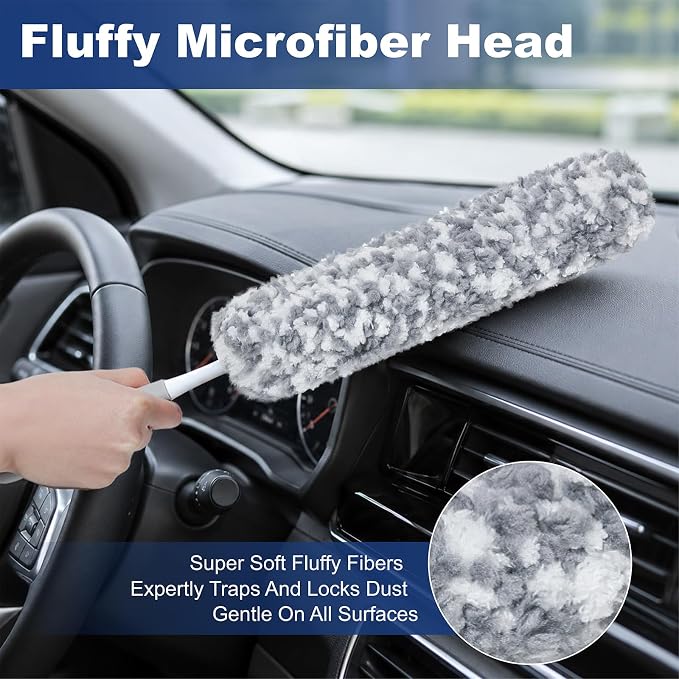 18" Car Duster Multi-Purpose Microfiber Duster with Detachable & Washable Head, for Car Interiors, Electronic Products, Furniture, Windows, and Delicate Surfaces