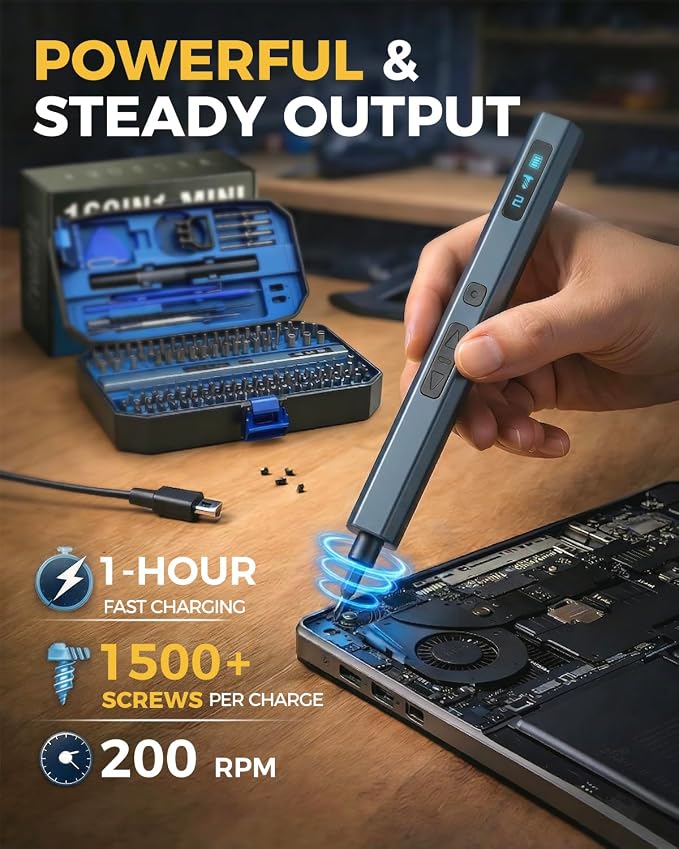160 in 1 Mini Electric Screwdriver Set: Cordless Precision Power Tool Kit | 140 S2 Magnetic Bits, 5 Torque Settings, 4 LED Lights, Storage Case, PC Electronics Repair, Men's Tech Gift