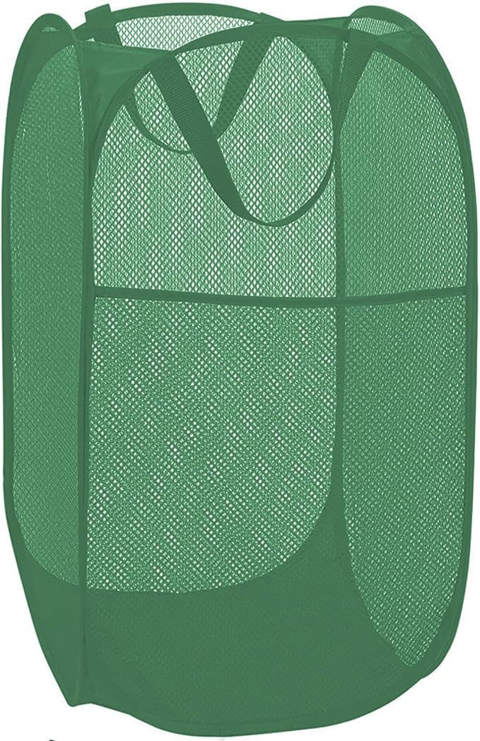 BATTOO Deluxe Strong Mesh Pop up Laundry Hamper Basket with Side Pocket for Laundry Room, Bathroom, Kids Room, College Dorm or Travel Green