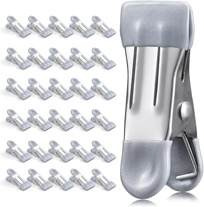Clothes Pins Heavy Duty Out Door 30 Pack,Chip Clips 2.17 Inch, Bag Clips, Clothespins,Chip Clips Bag Clips Food Clips for Laundry, Bag Clips for Food Clips for Hanging Stainless Stee(Gray)