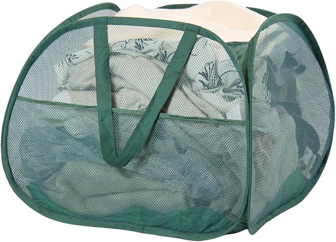 Collapsible Laundry Basket, 90L Mesh Pop-up Hamper with Handles | Foldable Storage Clothes Bag for Laundry, Bathroom, Dorm, Travel, Camping, Space-saving, Green