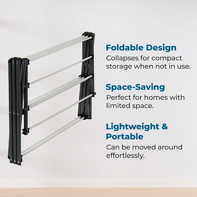 Honey-Can-Do 6-Tier Collapsible Steel Clothes Drying Rack, 24 ft, White | 6-tier steel rack with 24 ft of drying space folds flat to 3 in. Coated bars are gentle on delicates; 50 lb capacity.