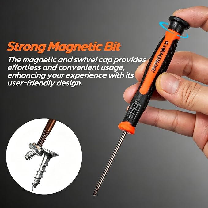 TEKPREM 8 in 1 Small Torx Screwdriver Set with T3 T4 T5 T6 T7 T8 T9 T10 Torx Security Bits,Complete Star Repair Kit for Apple,Macbook,Mac mini,Xbox one, Xbox360,PS3,PS4,PS5,Computer and Pocket Knives