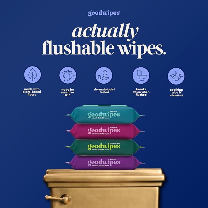 goodwipes Flushable Wipes for Adults - Cedar Butt Wipes for Women & Men, Septic Safe, Toilet & Bathroom Essentials, Extra Large, 318 Count (6 Packs and 1 Travel Pack)