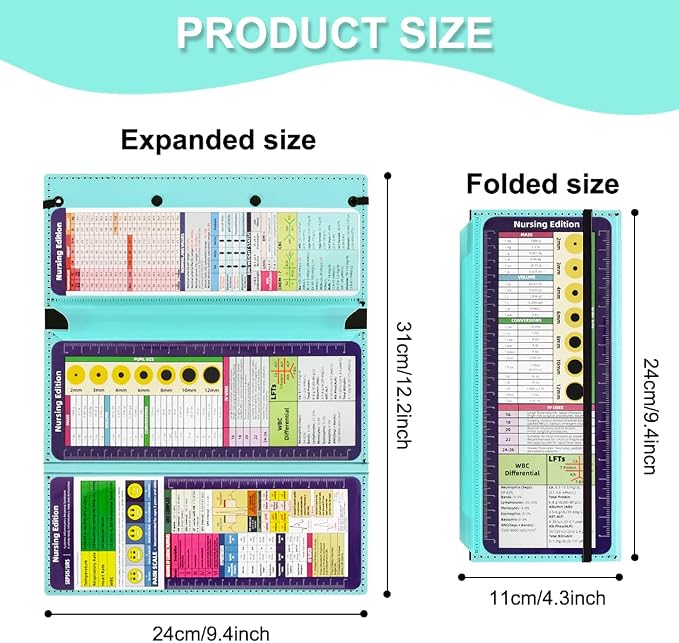 Vuzvuv Foldable Nursing Clipboard Nurse Clip Board-1pcs 3 Layers Mint Blue | Sturdy Lightweight Plastic, Fits Pockets/Bags, Built-In Medical Cheat Sheets, for Nurses, Doctors, Medical Students