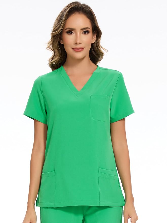 Scrubs Tops for Woman - Soft Stretch, V-Neck Tops | 3 Pockets, Side Split Design, Short Sleeve, Breathable & Lightweight Nursing Shirt, Easy-Care Fabric for All-Day Comfort