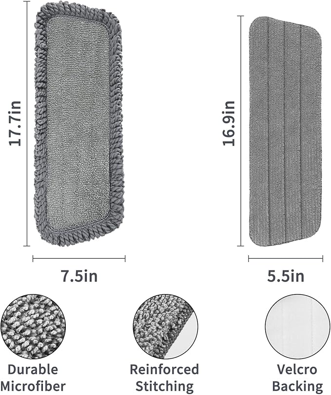 16.5 inch Mop Pads Refills, 3 Pack Microfiber Reusable Replacement Mop Pads Flat Replacements Heads for Wet Or Dry Floor Cleaning and Scrubbing, Grey Tassel