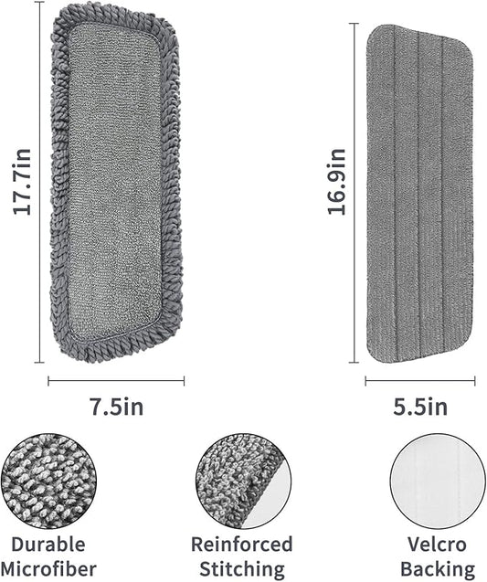 16.5 inch Mop Pads Refills, 3 Pack Microfiber Reusable Replacement Mop Pads Flat Replacements Heads for Wet Or Dry Floor Cleaning and Scrubbing, Grey Tassel